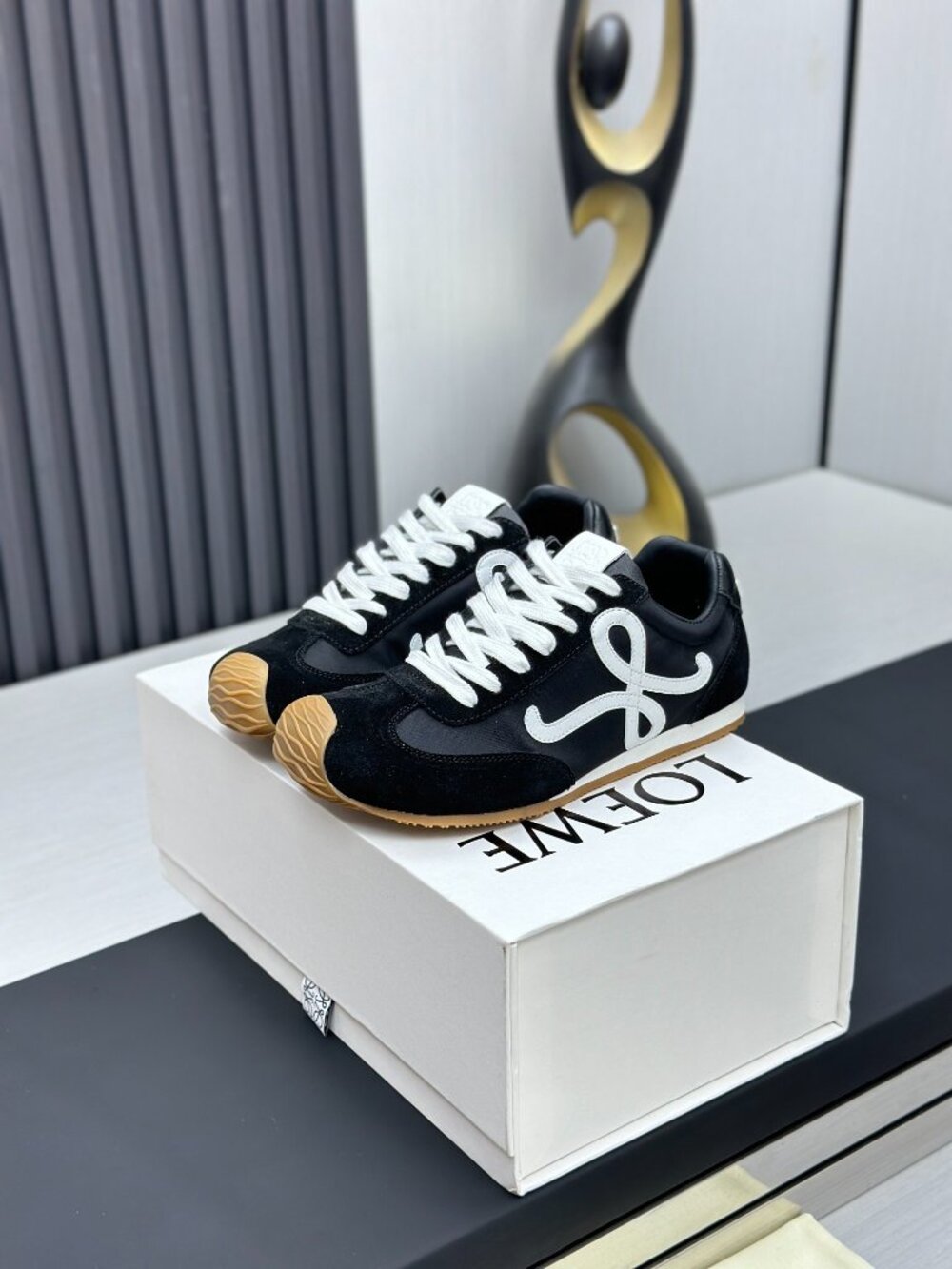 Loewe Black Suede Mesh Low‑Top Sneakers